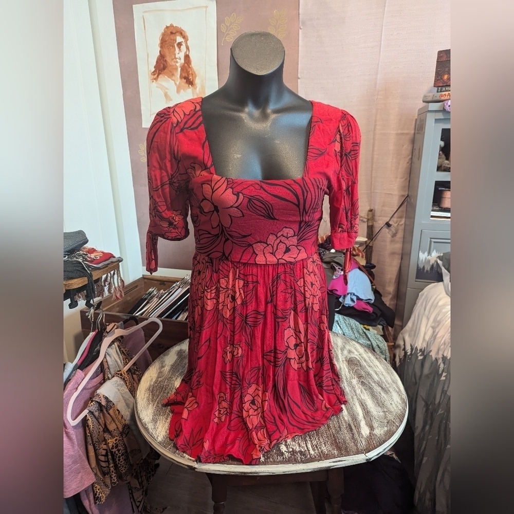 Band of the Free red and orange flower pattern dress size small/medium